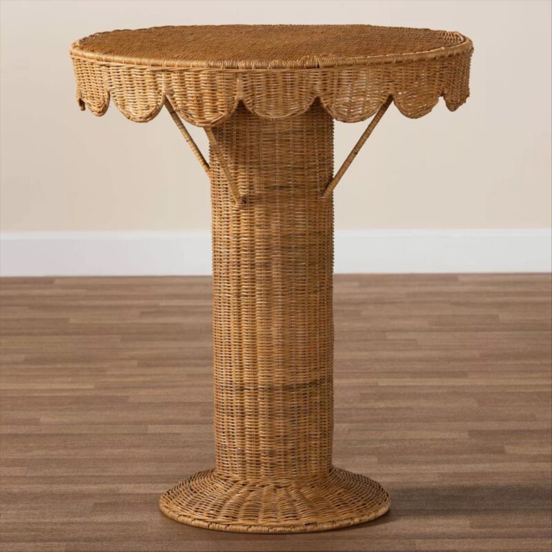bali & pari Pabla Rattan Scalloped Accent Table Light Honey