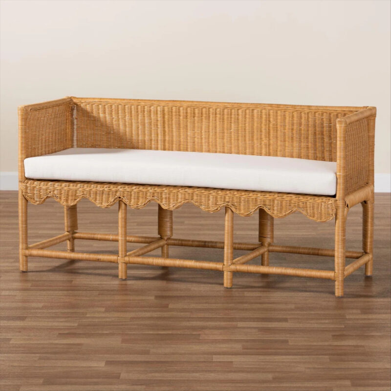 Bali & Pari Seranay Bohemian Scallop Rattan Accent Bench