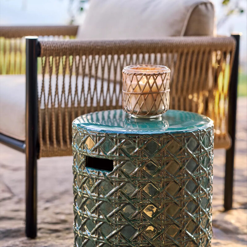 Basketweave Glazed Earthenware Stool
