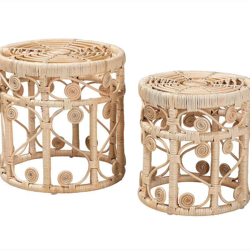 Baxton Studio Bowie Brown Rattan 2-Piece Nestin g End Table Set