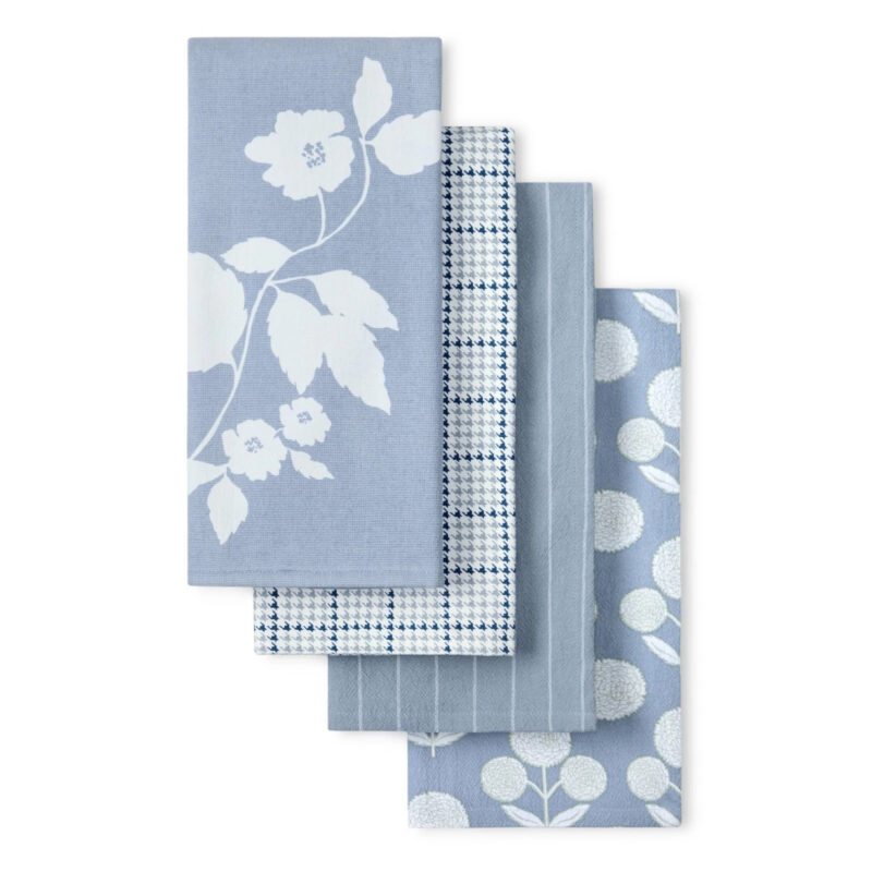 Beautiful Home by Drew Barrymore 4-Piece Kitchen Towel Set, Cornflower Blue, 16"W x 26"L - Walmar...