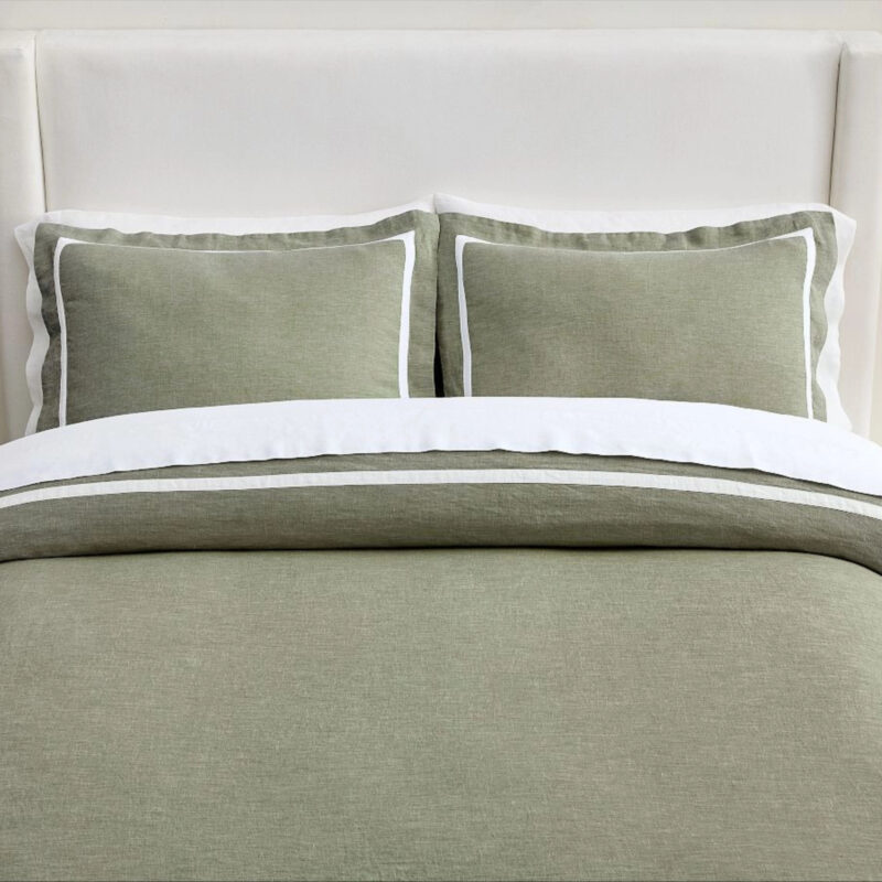 Belgian Flax Linen Frame Duvet Cover, Loden/White, King/Cal. King