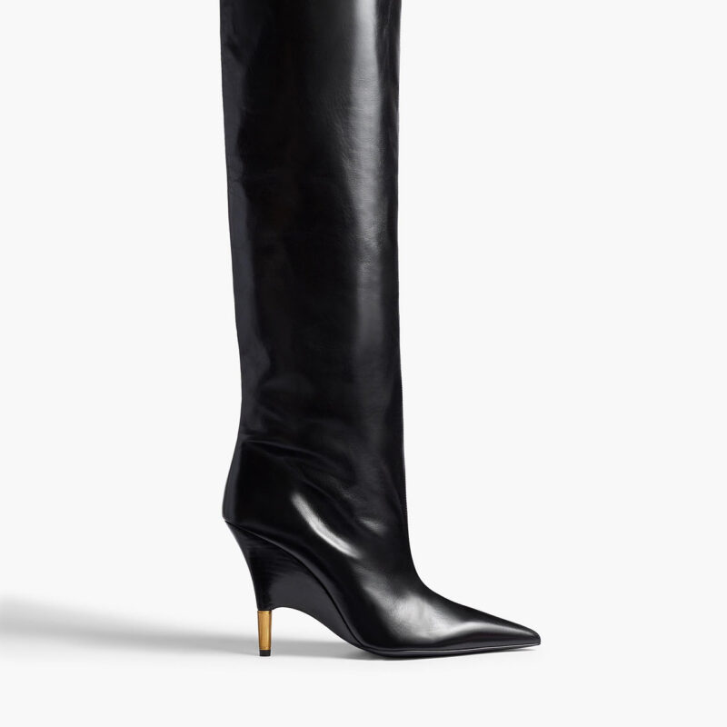 Bella Knee-High Boot in Black Leather Khaite
