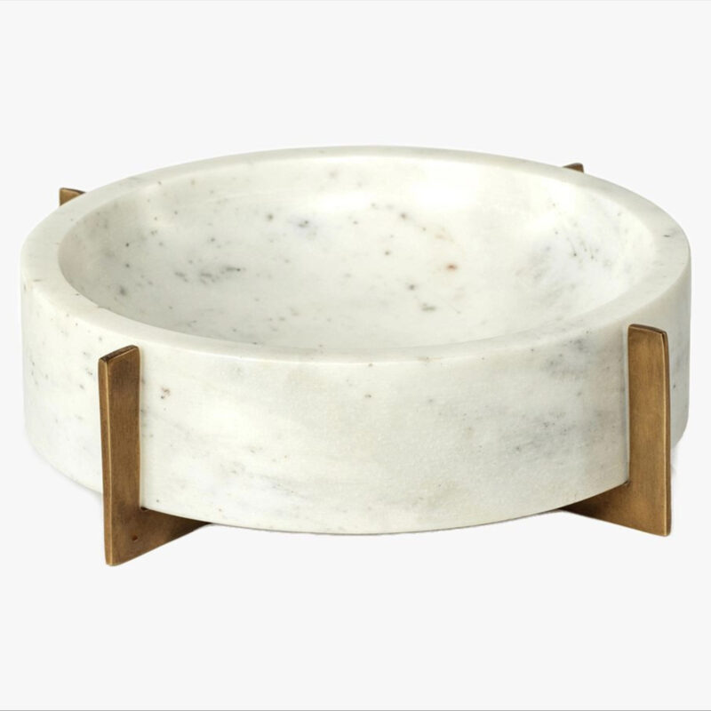 Bellem Handcrafted Marble Bowl On Brass Stand, White