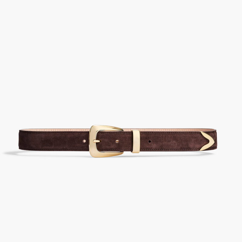 Benny Belt in Coffee Suede with Gold Khaite
