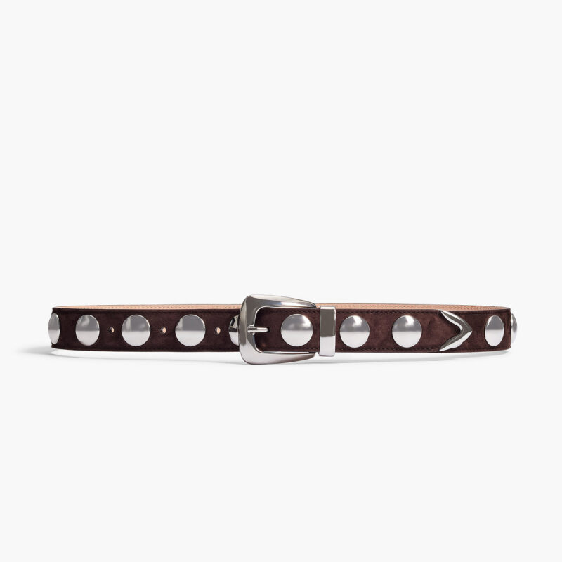 Benny Belt with Studs in Coffee Suede and Silver Khaite