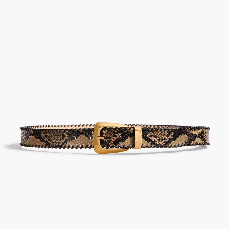 Benny Belt with Whipstitch in Python-Embossed Taupe and Gold Khaite
