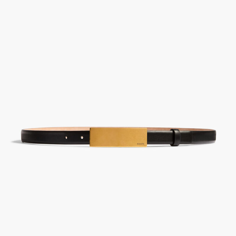 Berlin Belt in Black Leather with Antique Gold Khaite