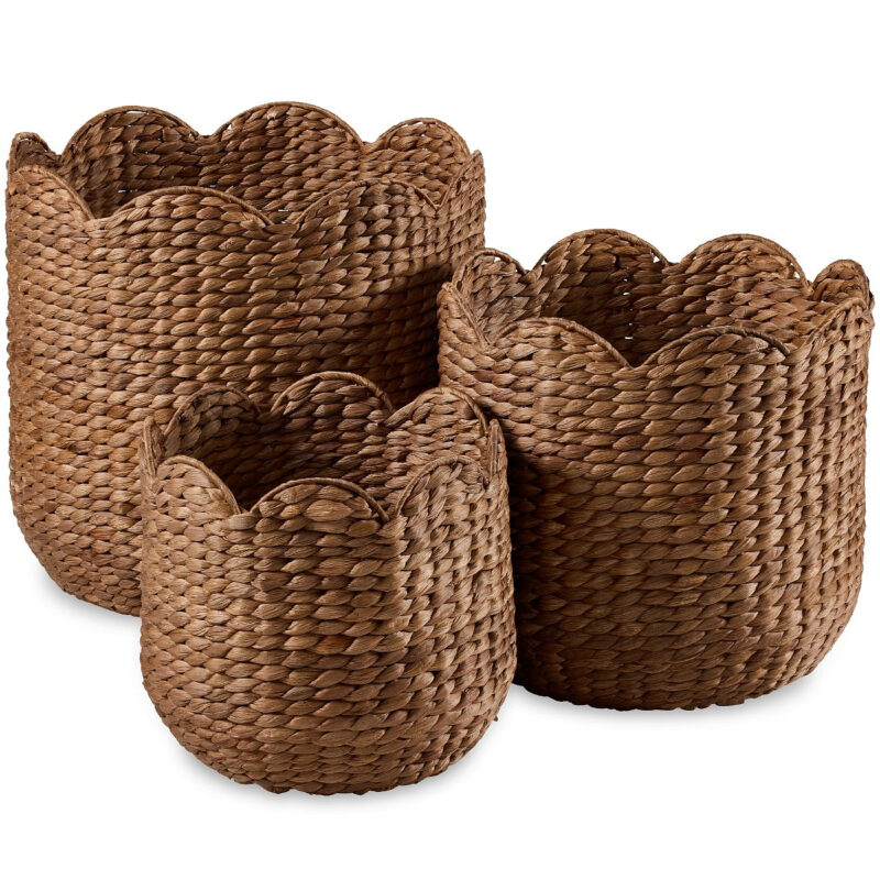 Best Choice Products Scalloped 3PC Water Hyacinth Nesting Baskets- Chestnut