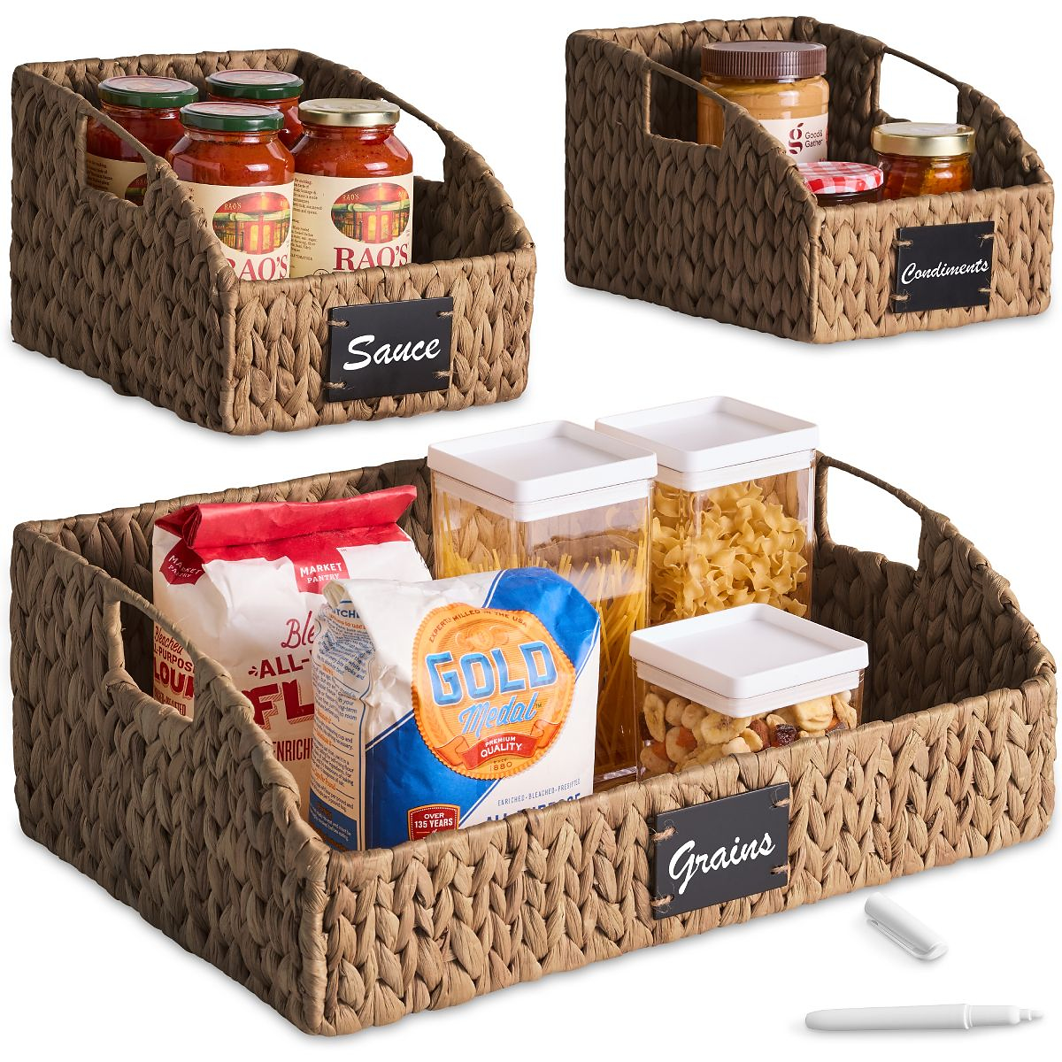 Best Choice Products Water Hyacinth Pantry Storage Baskets, Wicker Baskets w/ Built-in Handles - ...
