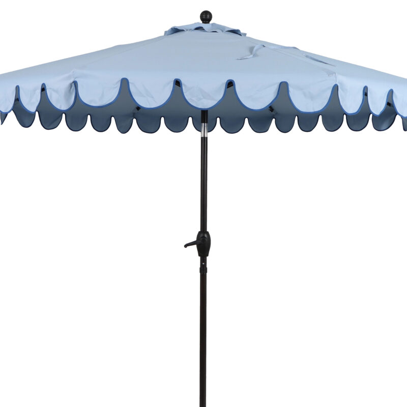 Better Homes & Gardens Premium 9' Blue Scallop Round Market Patio Umbrella, Crank Lift, 3-Angle T...