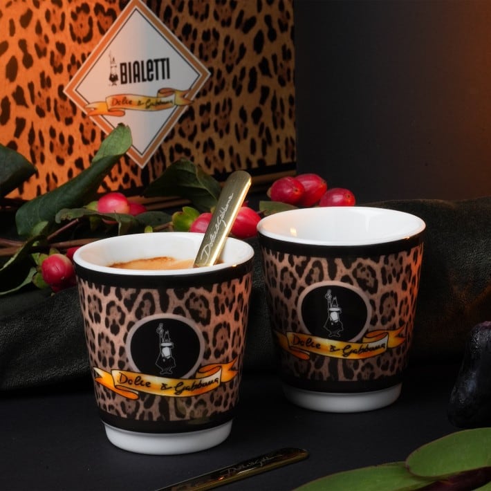 Bialetti Dolce & Gabbana Espresso Cups & Gold Stirrers, Leopardo