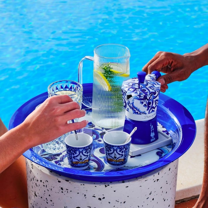 Bialetti Dolce & Gabbana Espresso Cups with Stainless-Steel Stirrers, Set of 2, Blu Mediterraneo