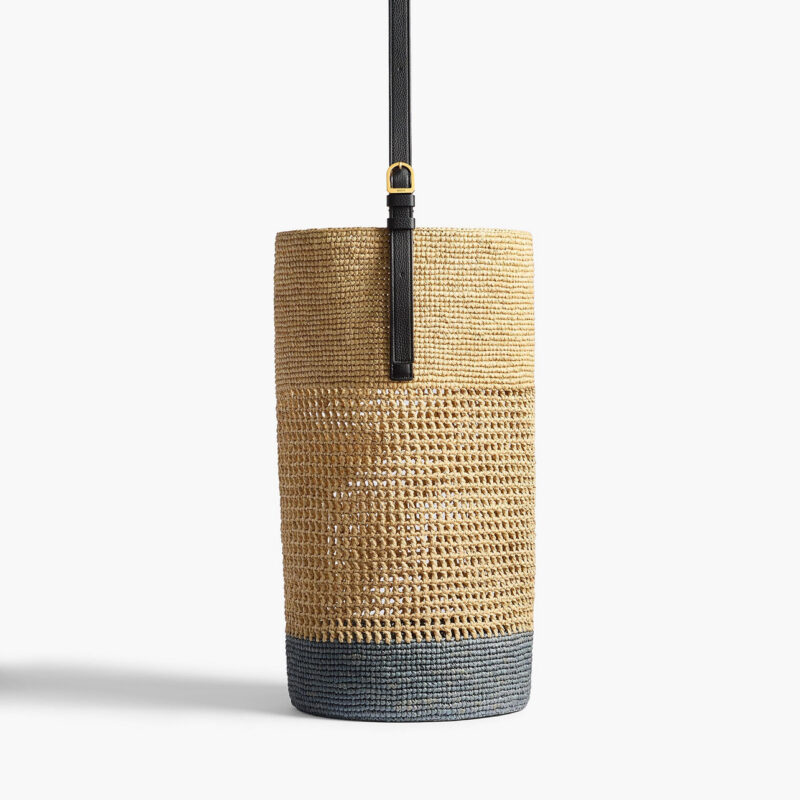 Billie Bucket Bag in Natural and Lead Raffia Khaite