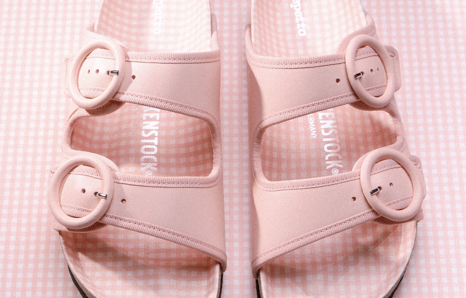 Birkenstock x Repetto Arizona sandal in Iconic Pink with Repetto gingham footbed