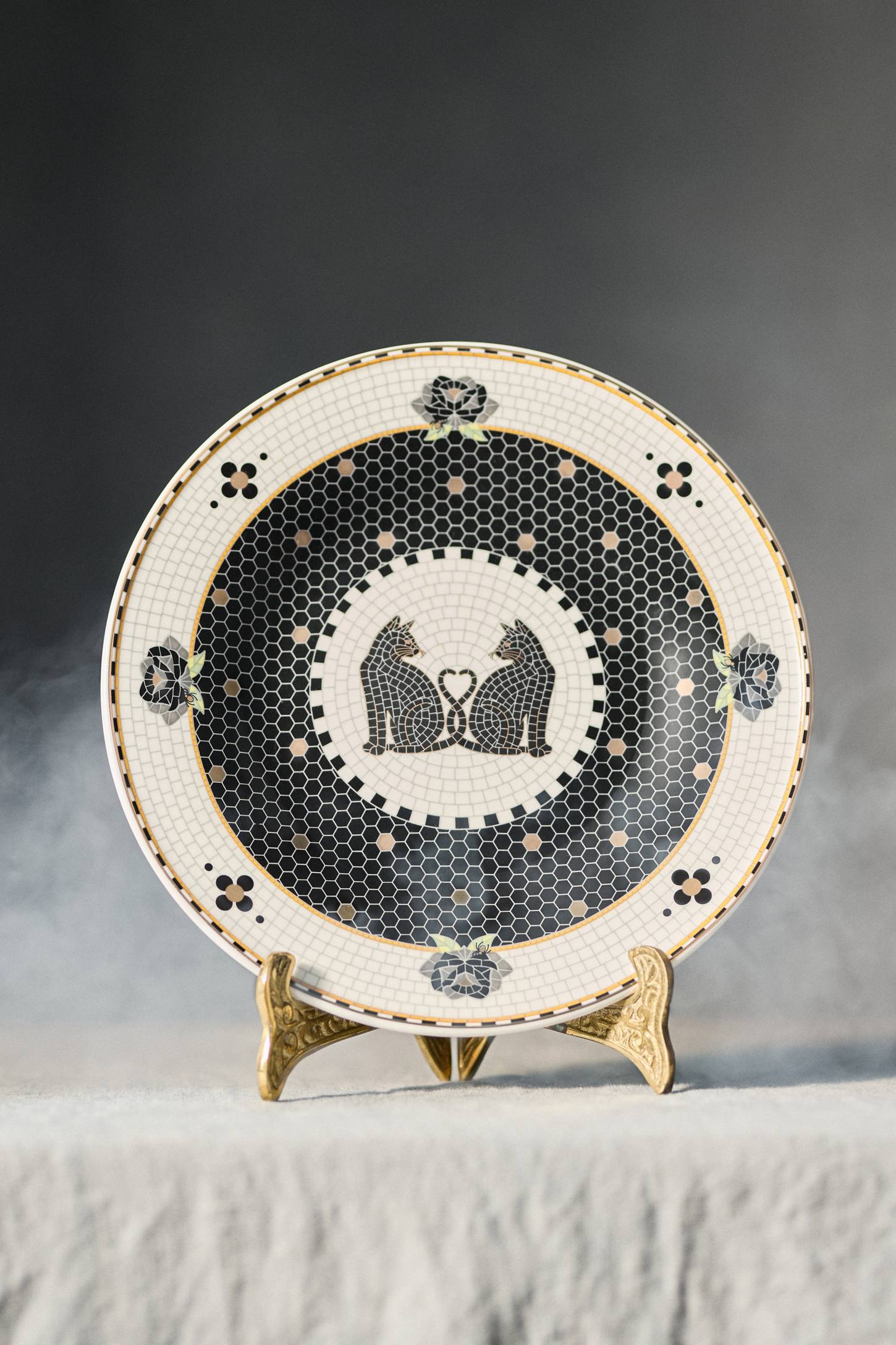 Bistro Tile Stoneware 24k Gold Accent Halloween Dessert Plate Anthropologie