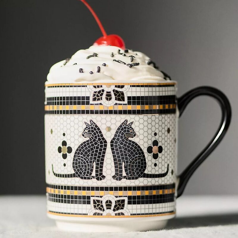Bistro Tile Stoneware 24k Gold Accent Halloween Mug Anthropologie