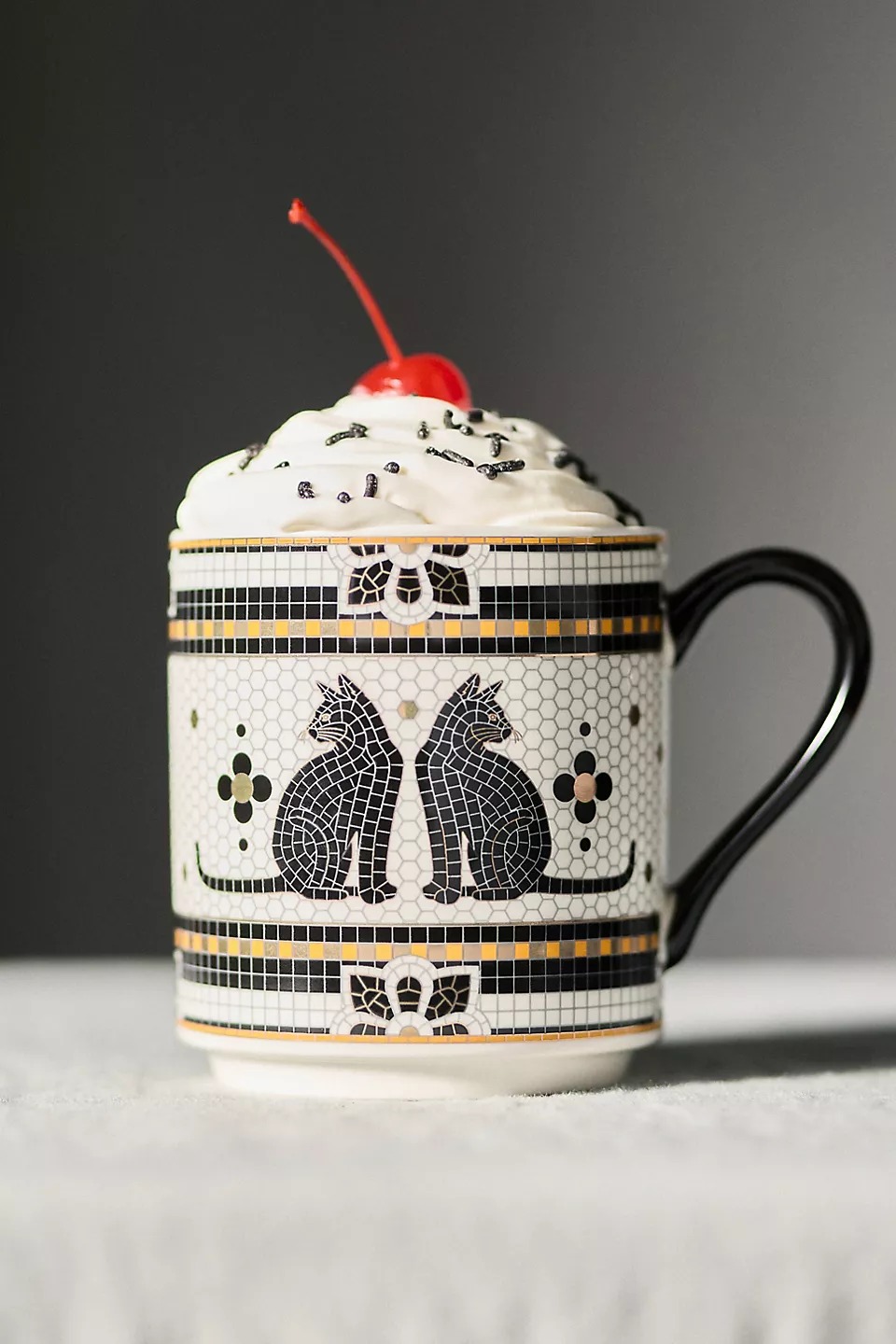 Bistro Tile Stoneware 24k Gold Accent Halloween Mug Anthropologie