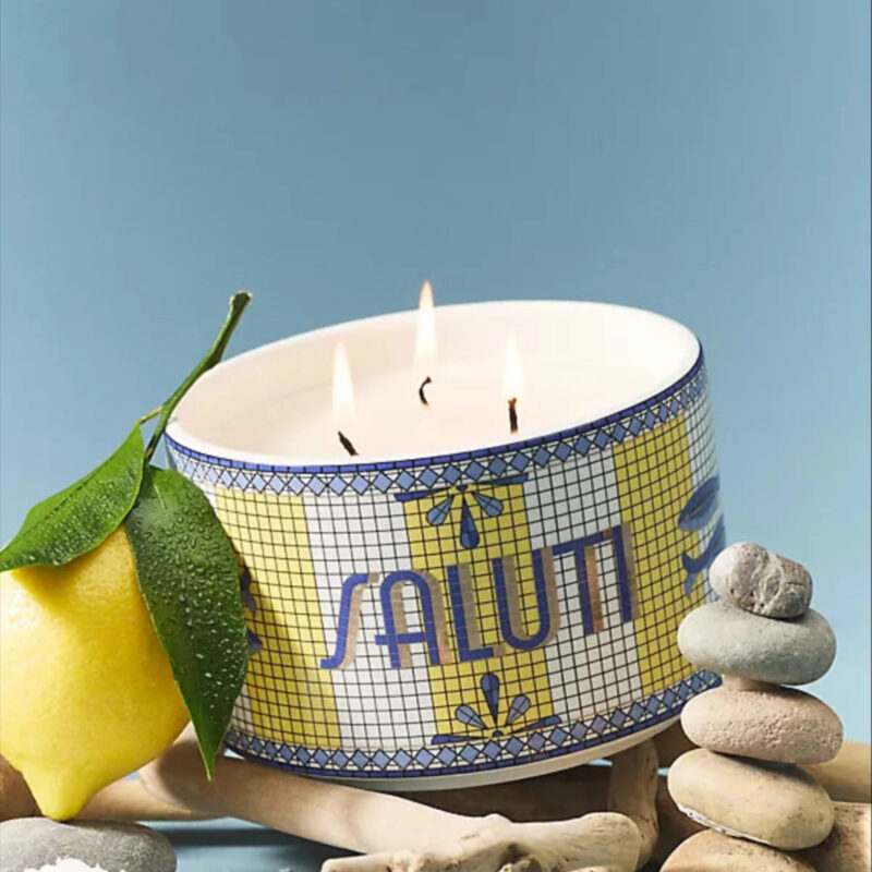 Bistro Tile Floral Saluti 24k Gold Accent Ceramic Candle: Italia Edition