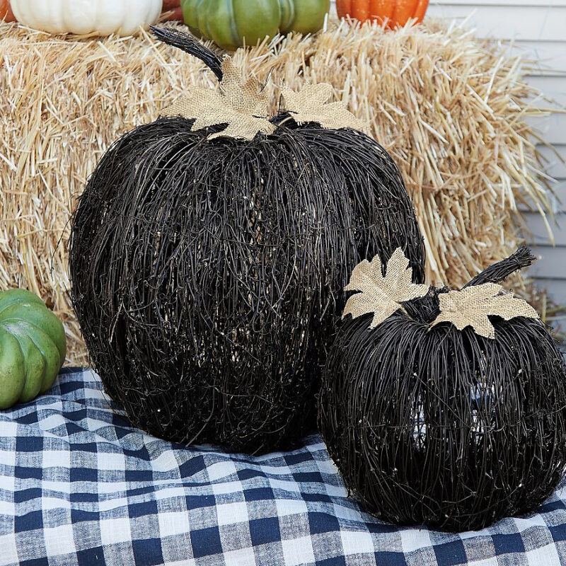 Black Vine Light-Up Pumpkins, Set of 2