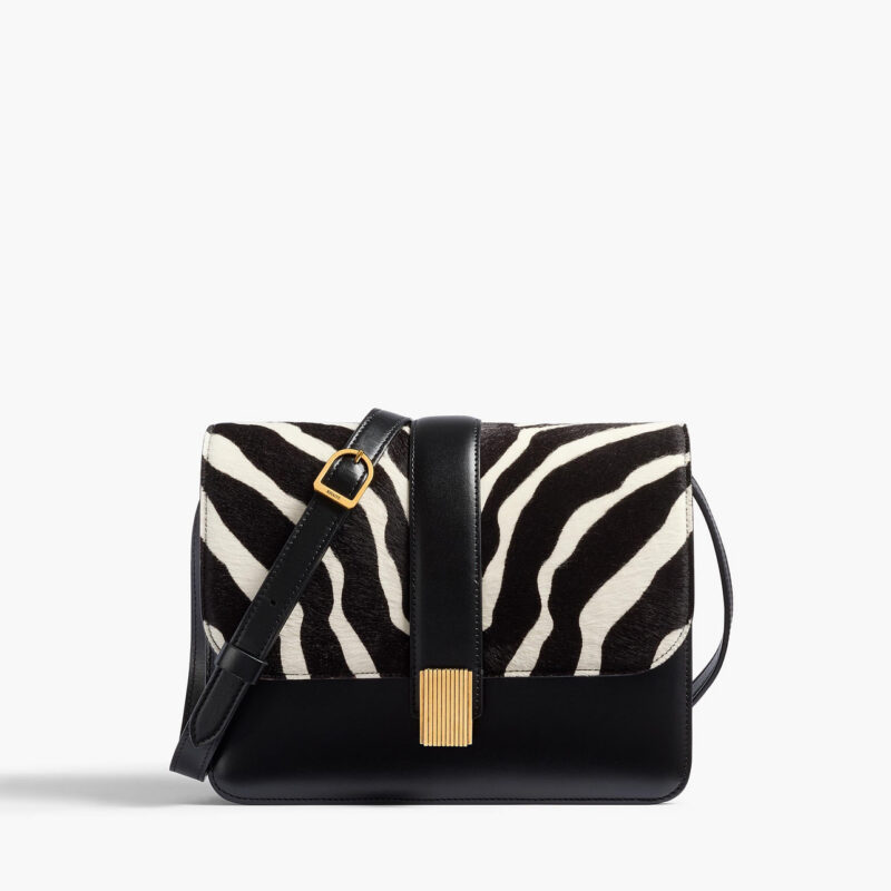 Blake Crossbody Bag in Zebra Print Haircalf and Oxblood Leather Khaite