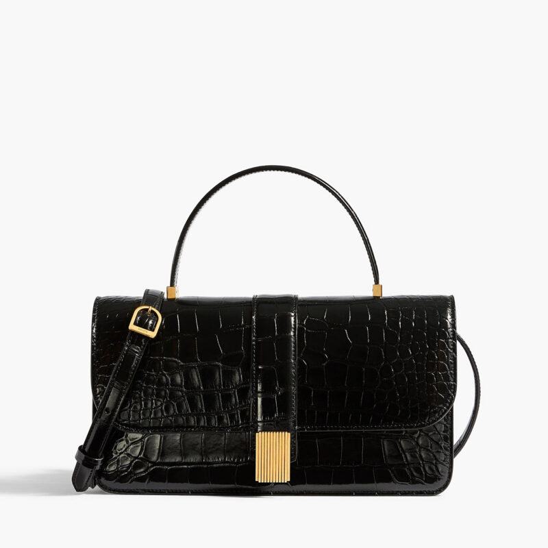 Blake Top Handle Bag in Black Alligator Khaite