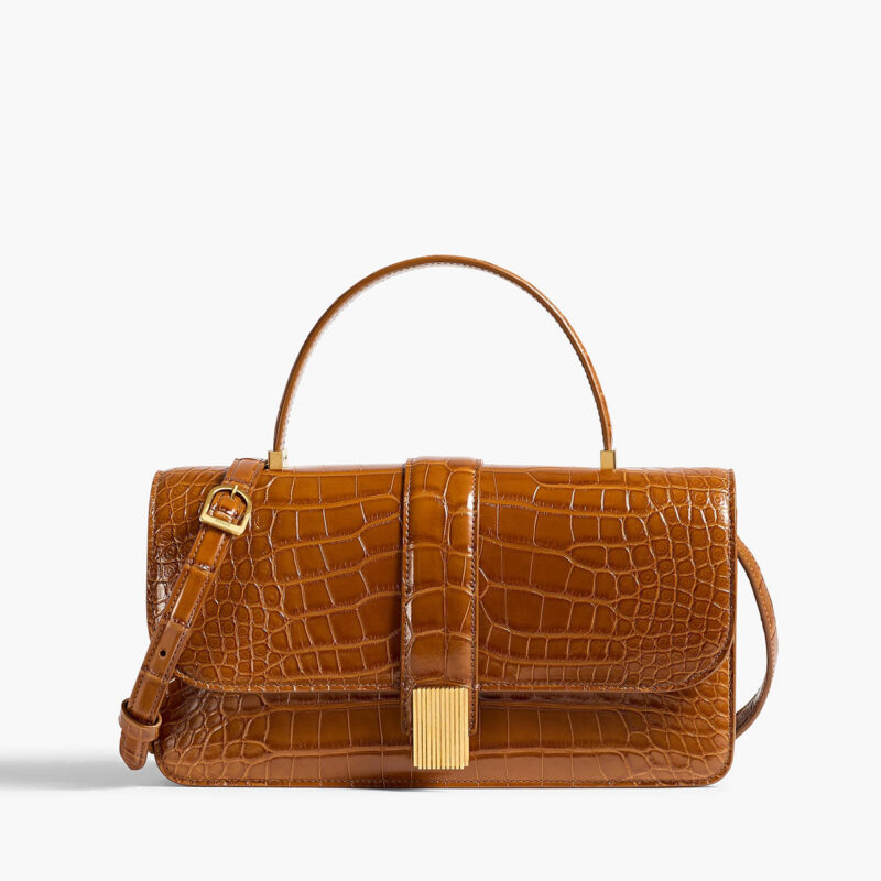 Blake Top Handle Bag in Dark Honey Alligator Khaite