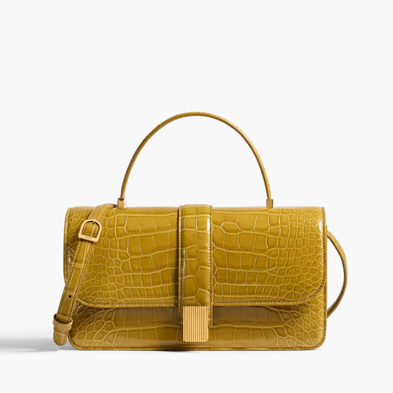 Blake Top Handle Bag in Golden Olive Alligator Khaite
