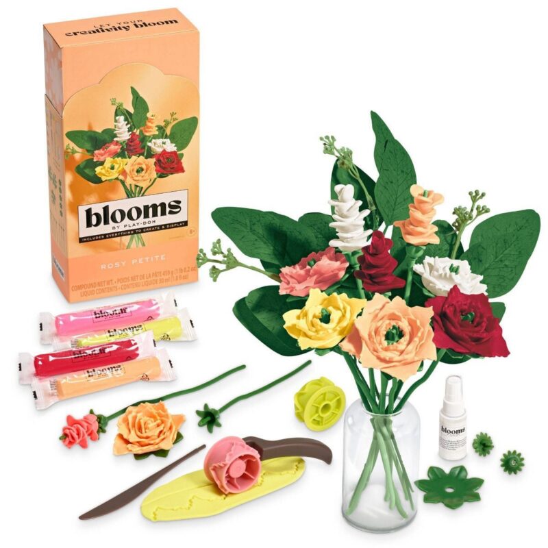Blooms by Play-Doh Rosy Petite Flower Bouquet Arts and Crafts Kit for Adults DIY Home and Desk De...