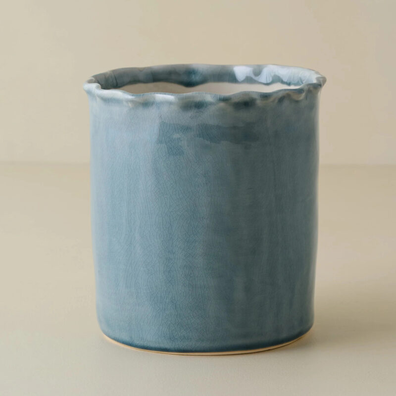 Blue Scalloped Utensil Crock