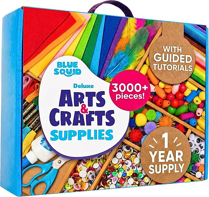 Blue Squid 3000+ pcs Arts and Crafts Supplies for Kids | Craft Kit Box for Kids Age 4-5, 4-8, 6-8...