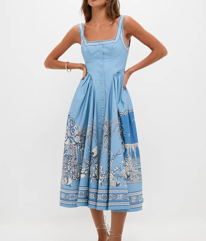 Blue Villa Romantica Midi Dress