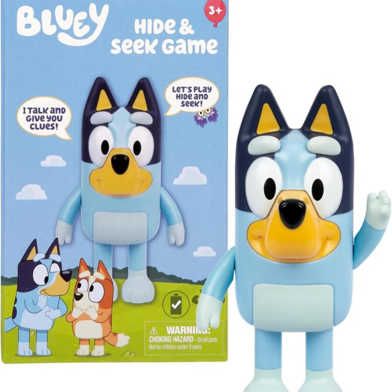 Bluey Hide & Seek Game, Hide The Figure and Press her Nose to Start The Built-in Timer, Talks and Giggles to Help Kids find her, When Found, Kids can Dance to Theme Song