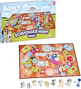 Bluey Scavenger Hunt Board Game, Cooperative Play with 4 Exclusive Mini-Figures,