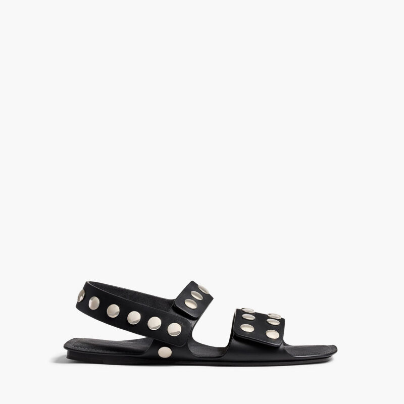 Boden Sandal in Black Leather with Silver Studs Khaite