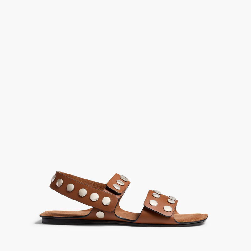 Boden Sandal in Dark Tan Leather with Silver Studs Khaite