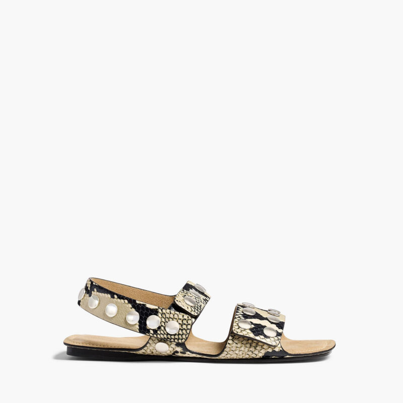 Boden Sandal in Python-Embossed Leather with Silver Studs Khaite