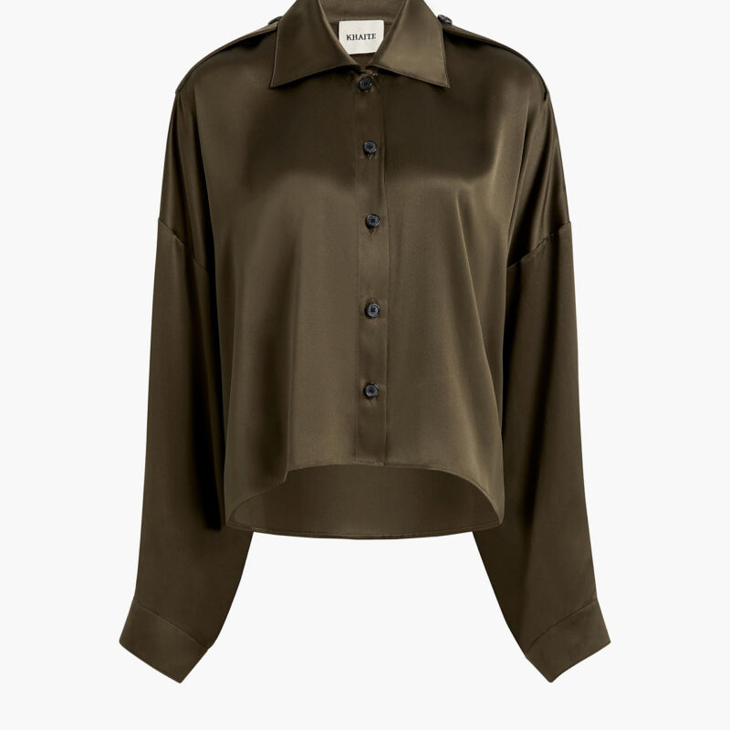Bodine Top in Dark Olive Silk Khaite