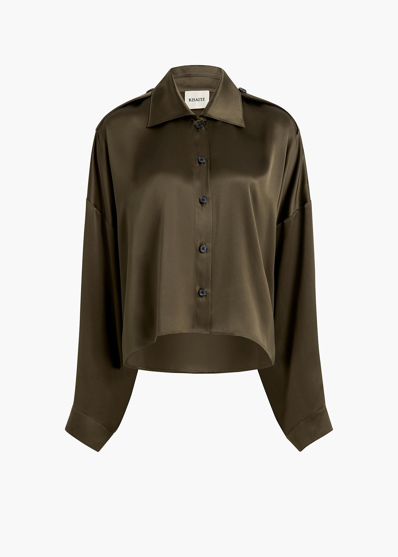 Bodine Top in Dark Olive Silk Khaite