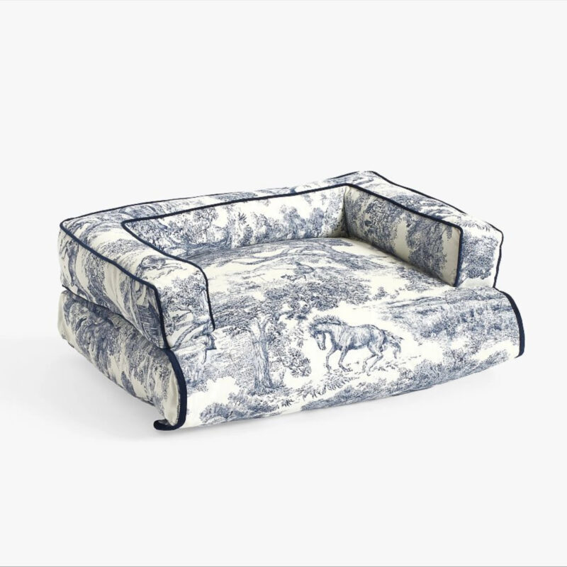 Brandon Maxwell Groveland Toile 3-in-1 Pet Bed, Navy Tiole, Small