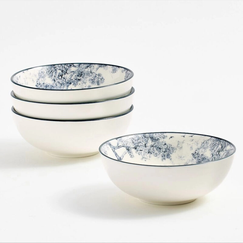 Brandon Maxwell Groveland Toile Cereal Bowls, Set of 4 - Black/White