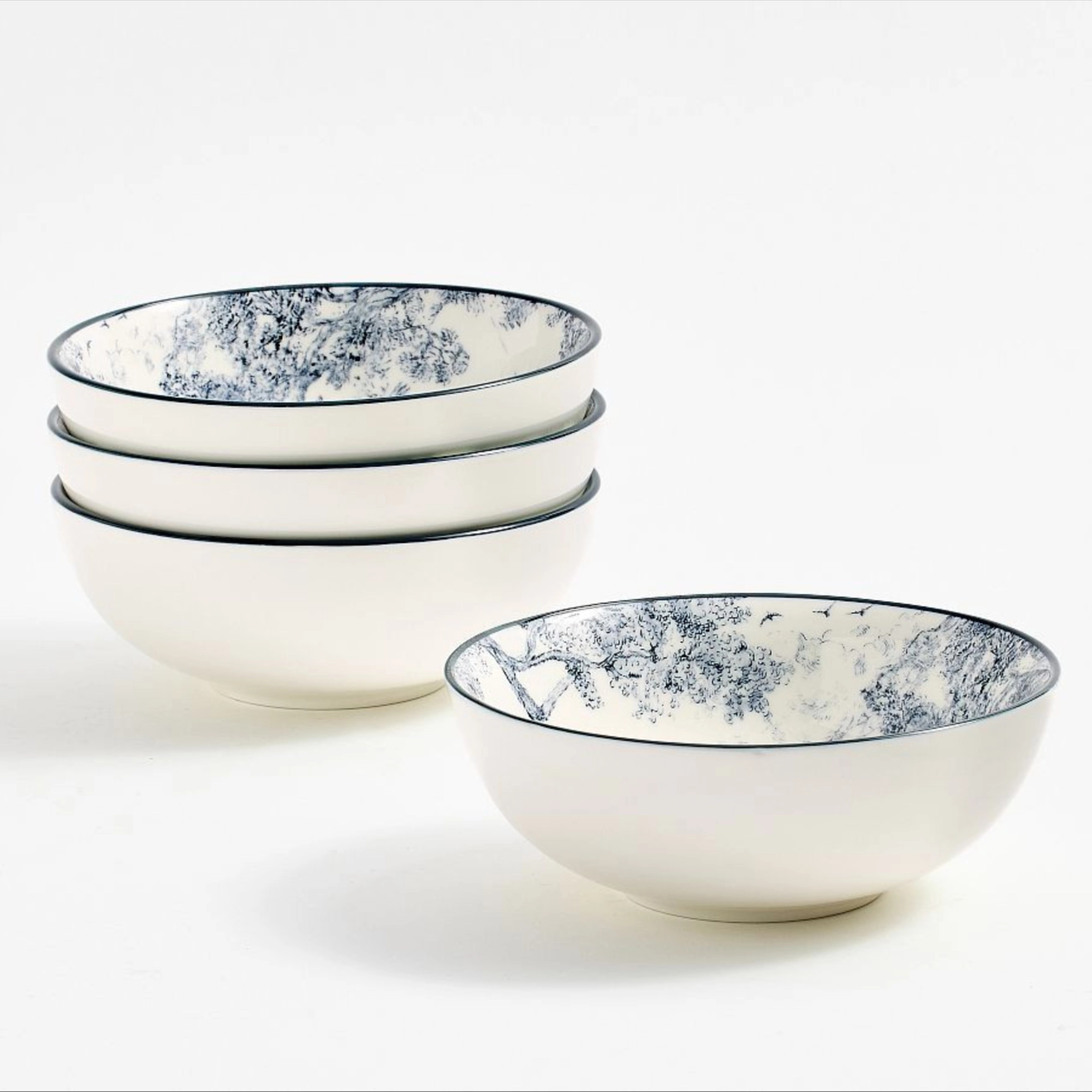 Brandon Maxwell Groveland Toile Cereal Bowls, Set of 4 - Black/White