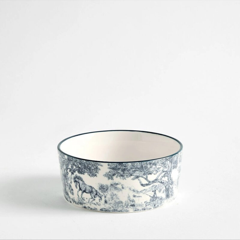 Brandon Maxwell Groveland Toile Pet Bowl, Navy Tiole, Small
