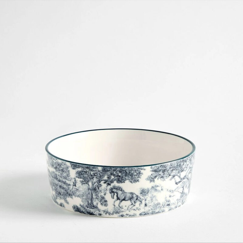 Brandon Maxwell Groveland Toile Pet Bowl, Navy Tiole, Medium