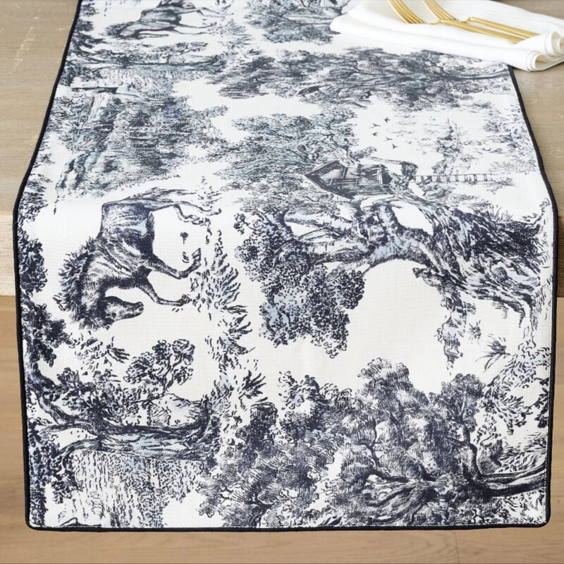 Brandon Maxwell Groveland Toile Reversible Table Runner - Black/White