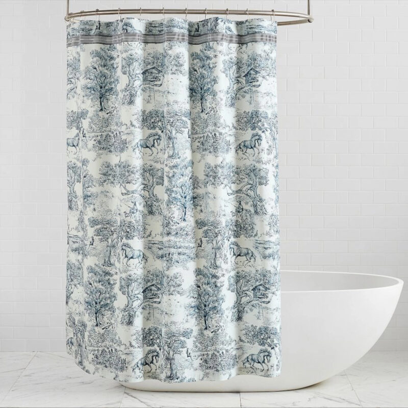 Brandon Maxwell Groveland Toile Shower Curtain, Navy, 72