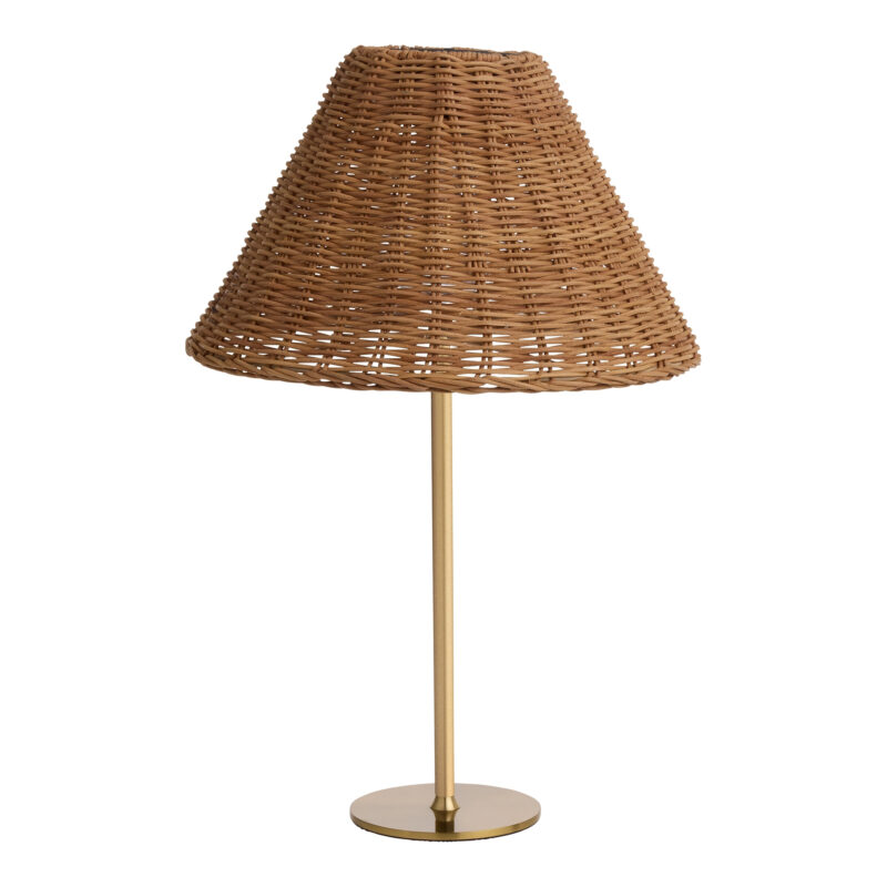 Brass and Brown Rattan Solar LED Table Lamp
