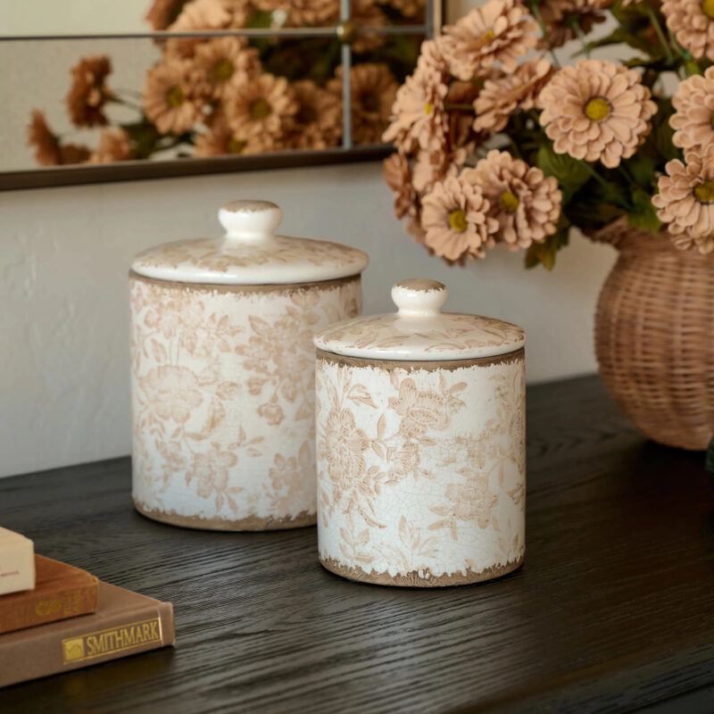 Brown and White Distressed Canister