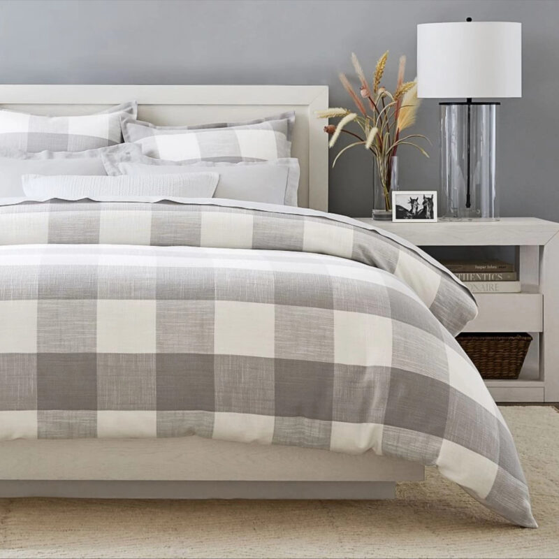 Bryce Buffalo Check Cotton Duvet Cover, King/Cal. King, Ivory/Smoke