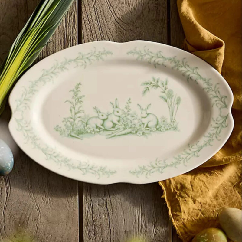 Bunny Toile Stoneware Serving Platter, Small